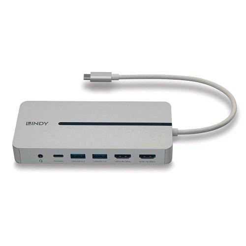 LINDY MINI DOCKING STATION USB-C PER LAPTOP/MACBOOK - 2 X HDMI 4K, PD 3.0 100W, USB 3.2 GEN 1, GIGABIT ETHERNET, AUDIO