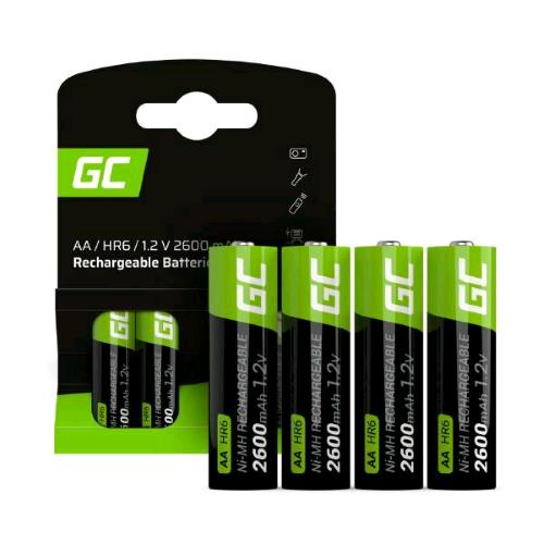 GREEN CELL BATTERIE RICARICABILI 4 x AA STILO R6 1.2 V 2.600mAh