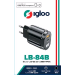 IGLOO LB-84B CARICABATTERIE DA RETE QUICK CHARGE 3.0 2 PORTE USB-A + USB-C 18 W BLACK