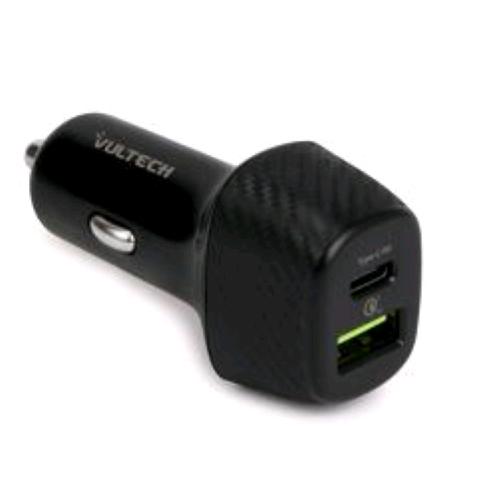 VULTECH CA-3QP CARICABATTERIE DA AUTO QUICKCHARGE 3.0 45 W 2 USCITE USB-A (18W) + USB-C (27W) BLACK