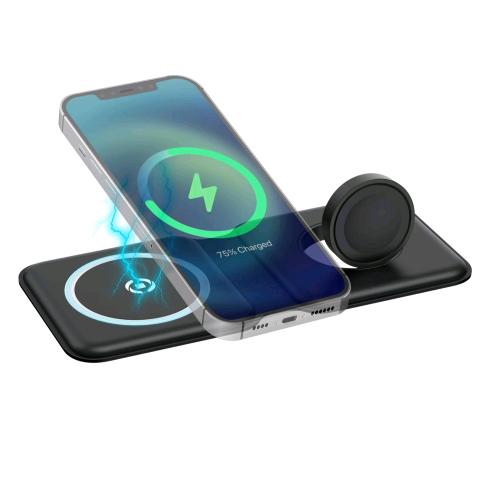 CELLY MAG CHARGE FOLDABLE CARICABATTERIE WIRELESS PIEGHEVOLE MAGSAFE TURBO CHARGE 17.5 W RICARICA FINO A 2 PRODOTTI CONTEMPORANEAMENTE TELEFONO E SMARTWATCH 