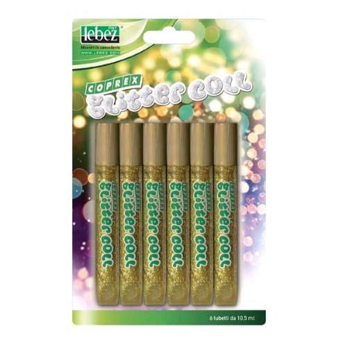 LEBEZ COLLA CON GLITTER TUBETTO DA 10.5 ML ORO CONF 6 Pz. 