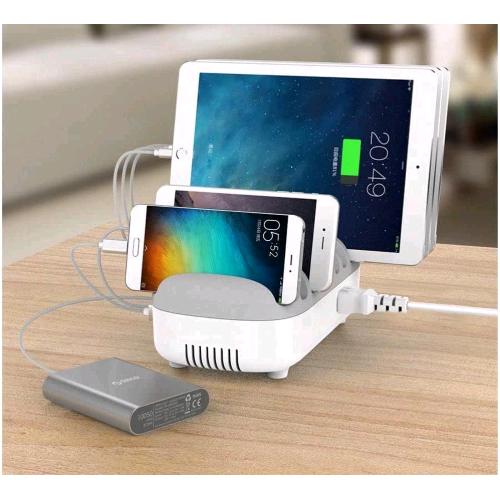 COMPULOCKS 10PORTUSB BASE D'APPOGGIO E RICARICA 10 PORTE USB AUTOREGOLANTE PER 10 DISPOSITIVI 120 W 2.4A BIANCO GRIGIO
