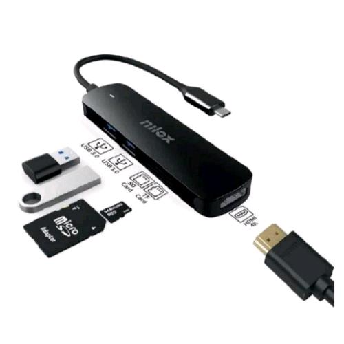 NILOX NXDSUSBC05 DOCK USB-C 3 x USB 3.0 1 x HDMI 4K-SD CARD -TF CARD NERO