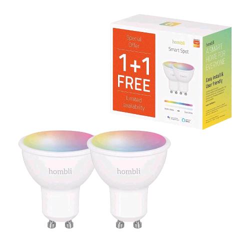 HOMBLI SMART SPOT LAMPADINA LED SMART WI-FI GU10 4.5W 380 LUMEN DIMMERABILE CONTROLLO VOCALE TRAMITE GOOGLE ASSISTANT ALEXA E SIRI MULTICOLORE 2PZ 