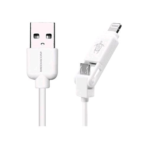 MEDIACOM M-CUB21 CAVO 2 IN 1 DA USB-A A LIGHTNING/MICRO USB 1.2 MT BIANCO