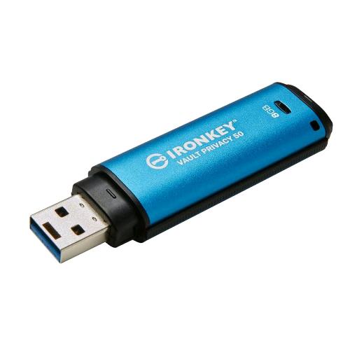 KINGSTON IRONKEY VAULT PRIVACY 50 SERIES CHIAVETTA USB 8GB CRITTOGRAFATO USB 3.2 GEN 1 VELOCITA DI LETTURA 250 MB/S VELOCITA DI SCRITTURA180 MB/S BLU