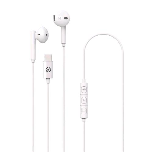 CELLY UP1100TYPECWH AURICOLARI STEREO IN-EAR A FILO CON MICROFONO TASTO DI RISPOSTA E CONTROLLO VOLUME BIANCO