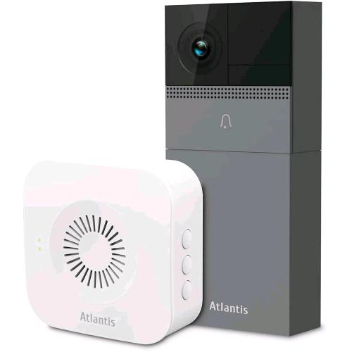 ATLANTIS DB910 VIDEOCITOFONO WIRELESS DA ESTERNO TELECAMERA 2MP FULL HD SENSORE PIR COMPATIBILE GOOGLE HOME/NEST ED AMAZON ALEXA ECHO SHOW IR LED SLOT MICRO-SD CAMPANELLO APP DI GESTIONE GRIGIO