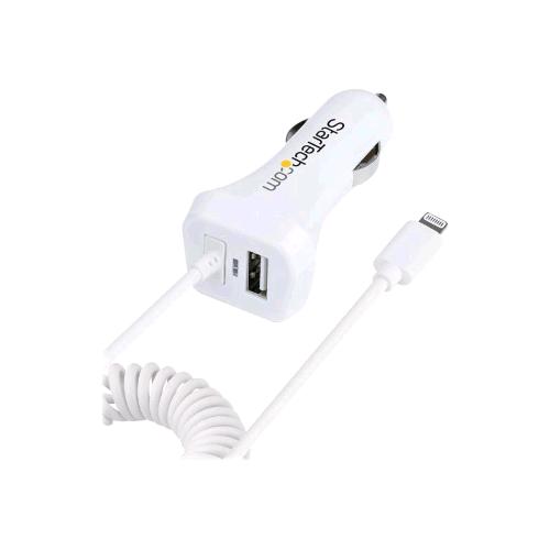 STARTECH CARICABATTERIE DA AUTO 2 CONNETTORI DI USCITA USB-A - LIGHTNING  12W 4.2A+ CAVO LIGHTNING 1 MT BIANCO