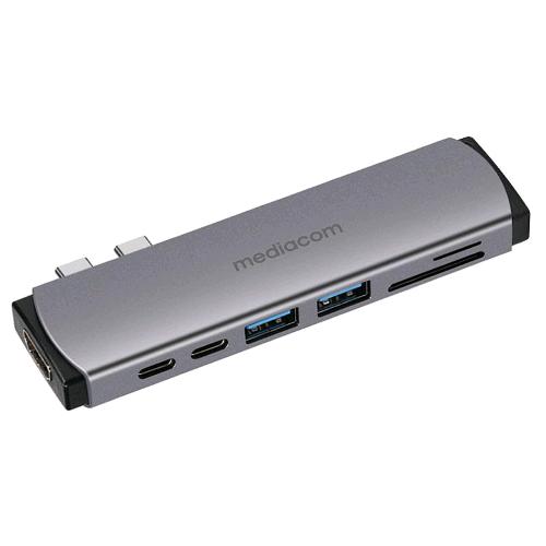 MEDIACOM MD-M201 DOCKING STATION 2 x USB-A 3.1 - 1 x USB-C CON ALIMENTAZIONE - 1 x HDMI 19 PIN  3840 x 2160 30Hz - 1 x SDXC MEMORY CARD - 1 x MICROSD IN ALLUMINIO