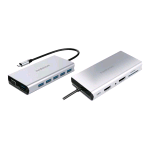 MEDIACOM MD-C317 DOCKING STATION USB-C 5 x USB-A 3.0 - 1 x USB-C POWER DELIVERY 100 W - 1 x HDMI - 1 X RJ-45 GIGABIT - 1 x JACK 3.5mm AUDIO -1 x VGA D-SUB HD 15 PIN - 1 x SD - 1 x MICRO SD IN ALUMINIO