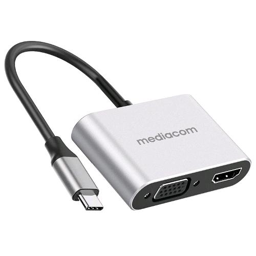 MEDIACOM MD-C308 ADATTATORE VIDEO DA USB-C MASCHIO A HDMI 19 PIN TIPO A FEMMINA - VGA 15 PIN FEMMINA ARGENTO