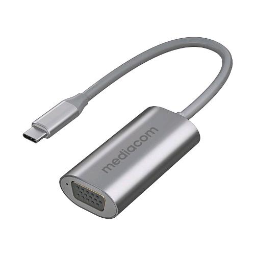 MEDIACOM MD-C307 ADATTATORE VIDEO DA USB-C MASCHIO A VGA 15 PIN FEMMINA SUPPORTO 1920 x 1200 (WUXGA) A 1 VIA IN ALLUMINIO ARGENTO