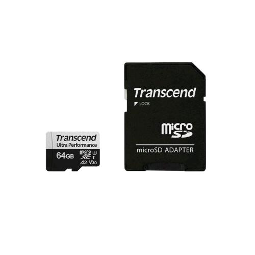 TRANSCEND MEMORY CARD 64GB MICROSD W/ ADAPTER UHS-I U3 A2 ULTRA PERFORMANCE 