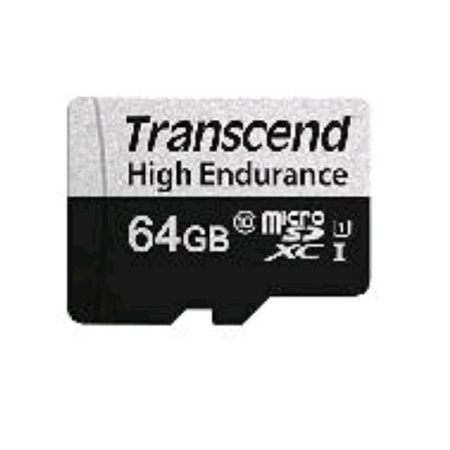 TRANSCEND MEMORY CARD 64GB MICROSD W/ ADAPTER U1 HIGH ENDURANCE 