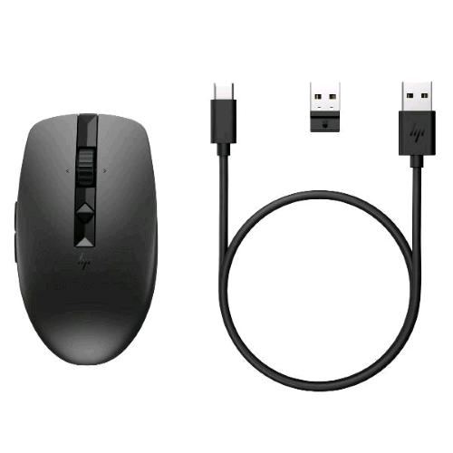 HP 715 MOUSE MULTIDISPOSITIVO RICARICABILE 7 PULSANTI SENZA FILI CABLATO 2.4 GHz BLUETOOTH 3.0 RICEVITORE WIRELESS USB NERO