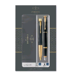 PARKER URBAN DUO PENNA A SFERA E PENNA STILOGRAFICA CORPO NERO OPACO FINITURE DORATE INCHIOSTRO BLU CONFEZIONE REGALO 