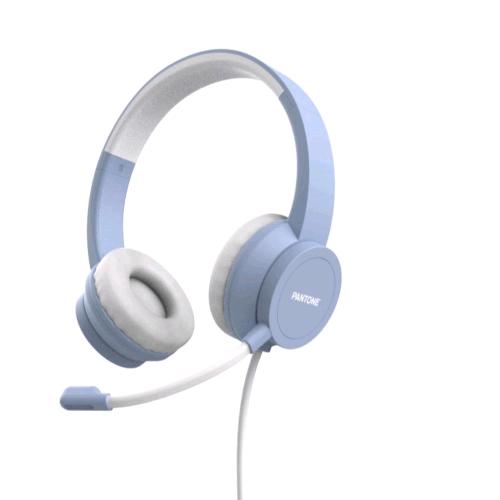 PANTONE PT-WDH002GY2220 CUFFIE OVER-EAR CON MICROFONO CONTROLLO CHIAMATE E VOLUME/MUSICA JACK 3.5MM BLU BIANCO 
