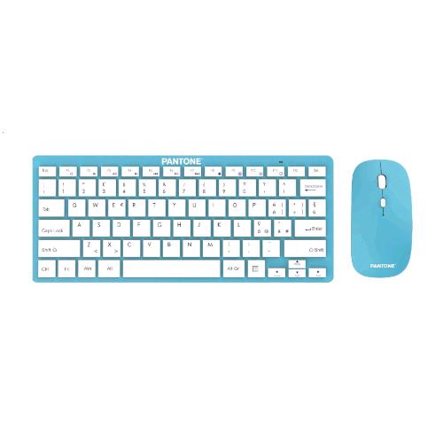 PANTONE PT-KB09G1 KIT TASTIERA CON MOUSE OTTICO WIRELESS 3 TASTI RICEVITORE WIRELESS NANO LAYOUT ITALIANO AZZURRO 