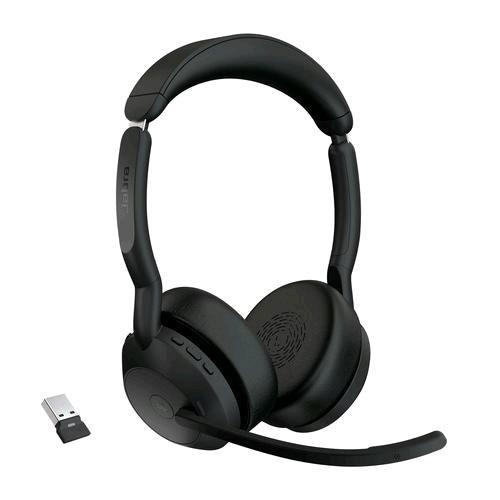 JABRA EVOLVE2 55 CUFFIE CON MICROFONO ON-EAR WIRELESS BLUETOOTH SENZA FILI ELIMINAZIONE RUMORE ATTIVATA JABRA AIR COMFORT NERO