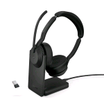 JABRA EVOLVE2 55 DUO MS LINK380 CUFFIE STEREO CON MICOFONO WIRELESS BLUETOOTH A PADIGLIONE CANCELAZIONE ATTIVA DEL RUMORE CON BASE DI RICARICA USB-A BLACK 