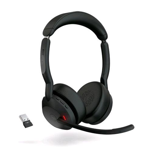 JABRA EVOLVE2 55 DUO UC LINK 380A CUFFIE STEREO WIRELESS BLUETOOTH CON MICROFONO PROFESIONALI ON-EAR CANCELLAZIONE ATTIVA DEL RUMORE JABRA DIRECT JABRA SOUND+ JABRA XPRESS  BLACK