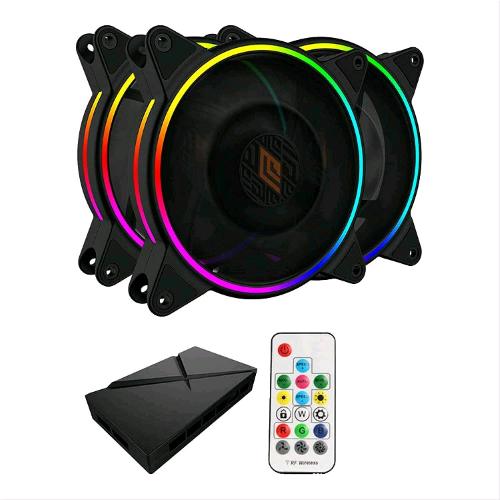 NOUA SKIRON NERO 3 VENTOLE TRIPLO HALO ARGB  RGB INDIRIZZABILI VENTOLE PER CASE DA 120 MM 1200RPM CON FAN HUB E TELECOMANDO SINCRONIZZATO CON SCHEDA MADRE 5V A 3 PIN