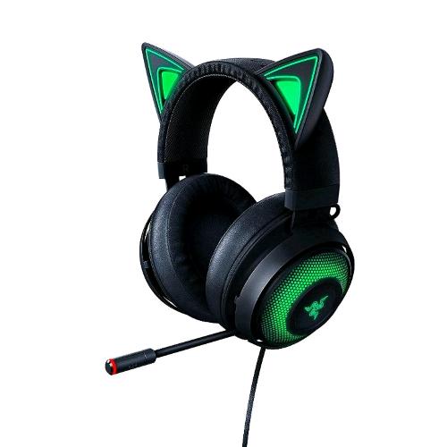 RAZER KRAKEN KITTY EDITION CUFFIE USB CON ORECCHIE DA GATTO RAZER E CHROMA ILLUMINAZIONE REATTIVA ALLO STREAMING MICROFONO CON FUNZIONE DI CANCELLAZIONE ATTIVA DEL RUMORE NERO