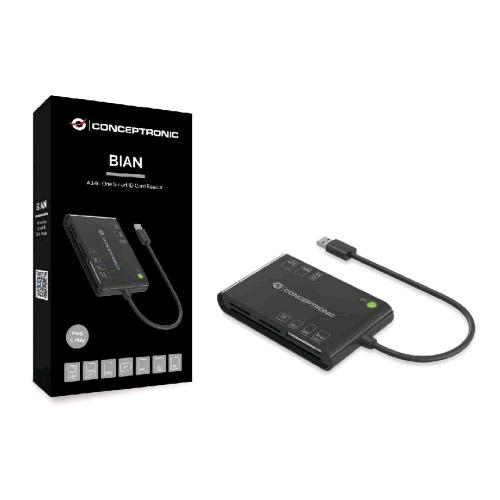 CONCEPTRONIC BIAN01B 7-IN-1 USB 2.0 SMART ID CARD READER SMART CARD SIM SD/SDHC/SDXC MICRO SD/T-FLASH MMC MS M2 NERO