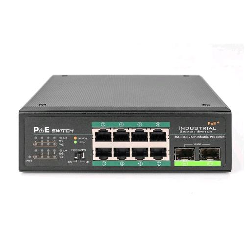 DIGITUS SWITCH INDUSTRIALE 8 PORTE GIGABIT POE+ SWITCH CON 2 X SFP UPLINK IEEE802.3AF/AT DIN RAIL INTERVALLO DI VELOCITA ESTESO