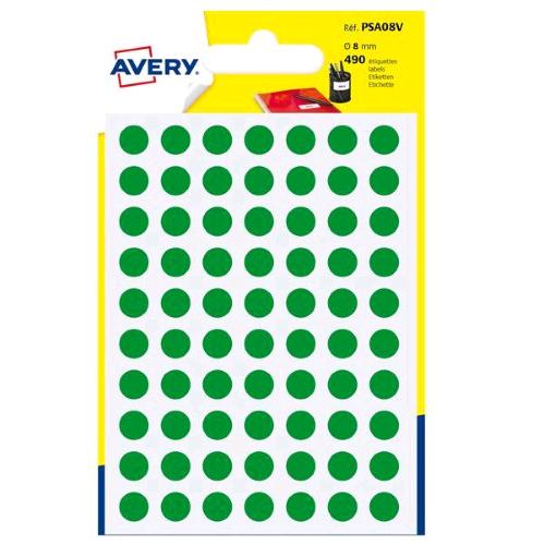 AVERY ETICHETTE ROTONDE VERDI Ø 8mm CONF 490 Pz.