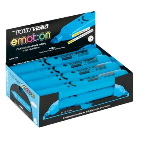 TRATTO VIDEO EMOTION EVIDENZIATORE PUNTA A SCALPELLO 1/5 mm AZZURRO CONF 12 Pz.