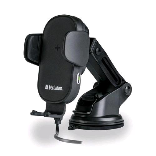 VERBATIM FWC-01 QI FAST CARICABATTERIA WIRELESS E SUPPORTO DA AUTO USB-C 15W A VENTOSA E PER BOCCHETTE D'ARIA BLACK