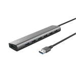 TRUST HALYX HUB USB 7 PORTE 3.2 GEN 1 SDOPPIATORE USB CON PORTA DI ALIMENTAZIONE USB-C TRASFERIMENTO DATI DI 5 GBPS ADATTATORE 7xUSB-A 3.2 MULTIPORTA CAVO DI PROLUNGA USB PER MACBOOK PRO LAPTOP PC GRIGIO