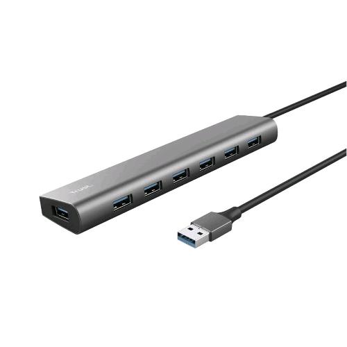 TRUST HALYX HUB USB 7 PORTE 3.2 GEN 1 SDOPPIATORE USB CON PORTA DI ALIMENTAZIONE USB-C TRASFERIMENTO DATI DI 5 GBPS ADATTATORE 7xUSB-A 3.2 MULTIPORTA CAVO DI PROLUNGA USB PER MACBOOK PRO LAPTOP PC GRIGIO