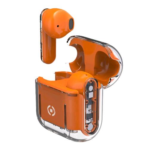CELLY SHEEROR AURICOLARI TRUE WIRELESS SUMMER COLLECTION CUSTODIA PER LA RICARICA DESIGN TRASPARENTE ORANGE