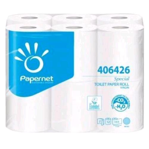 PAPERNET CARTA IGIENICA MICROGOFFRATA IN CELLULOSA 2 VELI 18.20 MT 165 STRAPPI BIANCO CONF 12 PZ.