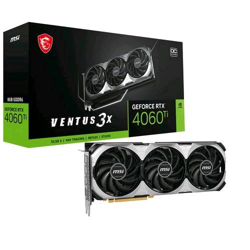 MSI GEFORCE RTX 4060 Ti VENTUS 3X 8G OC NVIDIA 8 GB GDDR6 7680 x 4320 Pixel TRIPLE FAN PCI Express 4.0