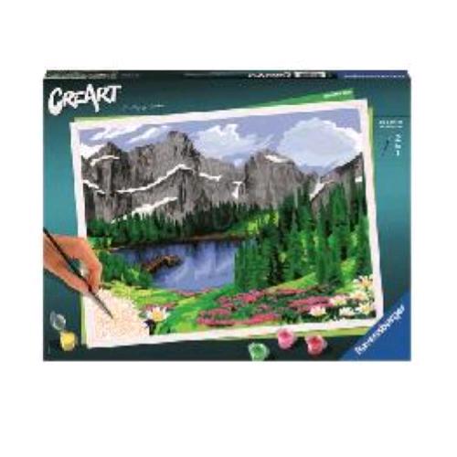 RAVENSBURGER CREART LE DOLOMITI KIT PER DIPINGERE CON I NUMERI CON TAVOLA PRESTAMPATA 40X30 CM COLORI E PENNELLO 