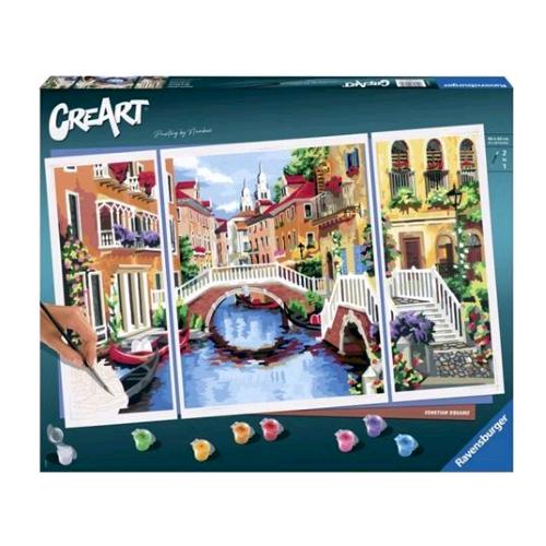RAVENSBURGER CREART TRITTICO VENEZIA KIT PER DIPINGERE CON I NUMERI CON 3 TAVOLE PRESTAMPATE COLORI E PENNELLO 