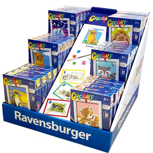 RAVENSBURGER CREART ESPOSITRE ASSORTITO KIT PER DIPINGERE CON I NUMERI CON TAVOLA PRESTAMPATA COLORI PENNELLO E CORNICE  CONF 24 Pz.