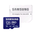 SAMSUNG MB-MD128SA PRO PLUS MICRO SDXC 128GB CLASSE U3 A2 V30 VELOCITA DI LETTURA 180 MB/S VELOCITA DI SCRITTURA 130 MB/S BLU