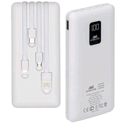 RIVACASE POWER BANK 10.000mAh 5V 2A INGRESSO USB-C USCITA 1 x USB-A + 1 x USB-C CAVO DI CONNESSIONE INCLUSI BIANCO