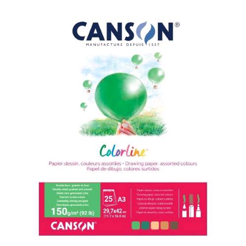 CANSON COLORLINE TERRA CARTONCINI COLORATI 150 GR 297X420 mm COLORI ASSORTITI CONF 25 Pz.