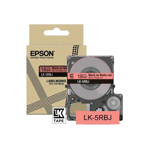 EPSON LABELWORKS LK-5RBJ MATTE TAPE ROTOLO NERO SU ROSSO OPACO 18mm x 8 MT PERL W-C410 LW-C610
