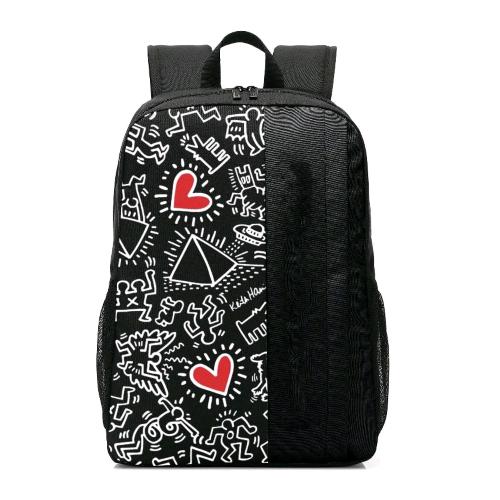 CELLY BACKPACK KEITH HARING ZAINO NOTEBOOK FINO A 15.6"  QUATTRO TASCHE SECONDARIE STRAP PER TROLLEY PORTA USB ESTERNA CON CAVO INTEGRATO BLACK