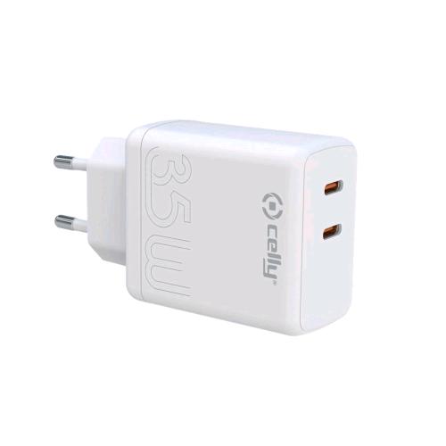 CELLY TRAVEL CHARGER POWER DELIVERY CARICABATTERIE DA RETE 35 W 2 x USB-C BIANCO