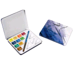 DALER ROWNEY ACQUAFINE SCATOLA IN METALLO DA VIAGGIO CON 10 ACQUARELLI E PENNELLO COLORI ASSORTITI 