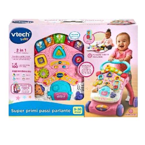 V-TECH SUPER PRIMI PASSI PARLANTE 2 IN 1 TABLET CON ICONE INTERATTIVE ED EFFETTI LUMINOSI ROSA